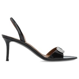 Sandálias de salto Giuseppe Zanotti em couro preto com detalhes de cristal