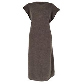 Abito midi in lana marrone con maniche a pipistrello in maglia Hermès
