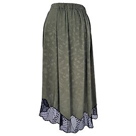 Zadig & Voltaire Midirock aus Olive-Seide mit Logo-Print und Spitzenbesatz
