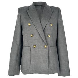 Nili Lotan Nathalia zweireihiger Blazer aus grauer Wolle
