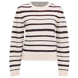 Chanel gestreifter Cardigan mit Knöpfen am Rücken aus weißem Kaschmir