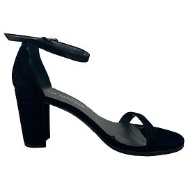  Stuart Weitzman Ankle Strap Block-Heel Sandals in Black Suede