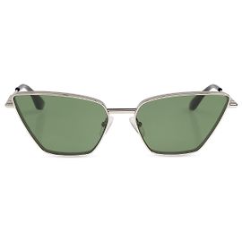 Alexander McQueen Óculos de sol geométricos de metal prateado lentes verdes