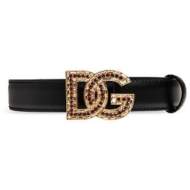 Cinturón Dolce & Gabbana de cuero negro con hebilla DG de cristales