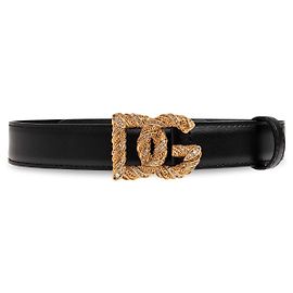 Dolce & Gabbana Cinturón de cuero negro con hebilla DG
