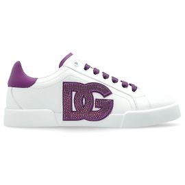 Dolce & Gabbana Sneakers en cuir blanc logo DG cristaux