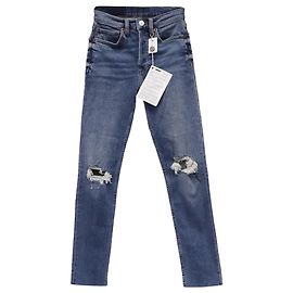RE/DONE Originals High-Rise Distressed Denim Jeans in Blue Cotton