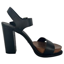 Sandalias de tacón bloque y correa al tobillo Tod's en cuero negro