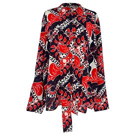 Blusa com Estampa e Gola de Laço Valentino Garavani em Seda Multicolorida