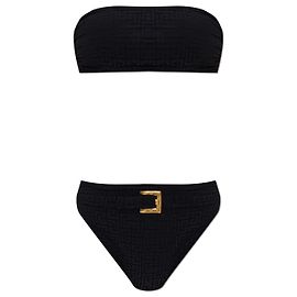 Costume da bagno due pezzi Balmain nero monogramma