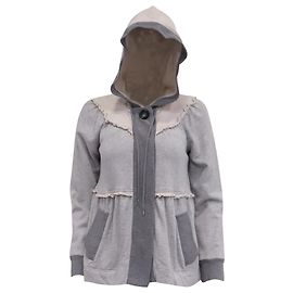 Marc by Marc Jacobs Frill Accented Layered Hoodie in Grey Cotton