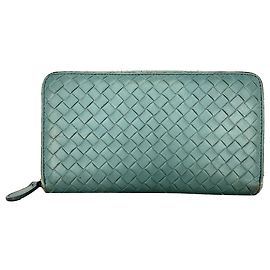 Portafoglio con zip Bottega Veneta Intrecciato in pelle Teal