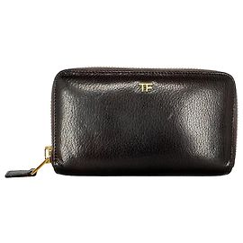 Tom Ford Logo Zip-Around Wallet aus braunem Leder