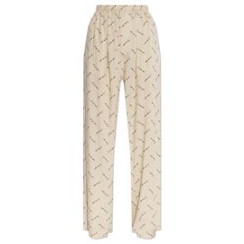 Pantalon Balenciaga Logo Beige en Viscose Jambes Larges