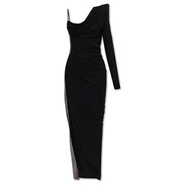 Abito Balmain nero asimmetrico in viscosa con applicazione