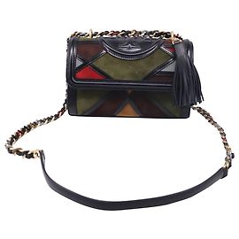 Borsa a spalla convertibile Small Fleming Marquetry Tory Burch in pelle nera