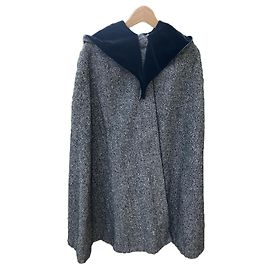 inconnue Capa Reversible de Terciopelo Negro y Tweed Gris con Capucha
