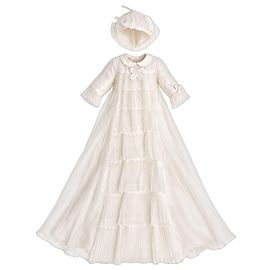 Set Abito da Battesimo e Cuffietta Baby Dior in Seta Avorio