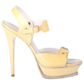 Autre Marque Sandali con tacco a spillo e plateau in pelle verniciata gialla Yves Saint Laurent
