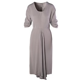 Prada Graues Midi-Kleid mit gerafften Ärmeln und Drapierung