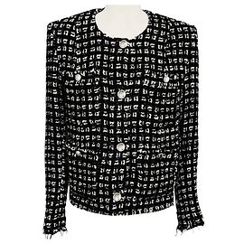 Giacca in tweed Tetys Iro Black / White con bordi sfrangiati