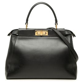 Borsa Satchel Peekaboo Iconic Medium in Nappa Lucida Nera Fendi