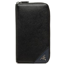Prada Saffiano Long Wallet mit Rundum-Reißverschluss Schwarz
