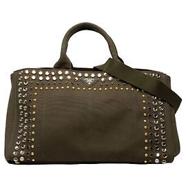 Green Prada Large Canvas Canapa Bijoux Satchel