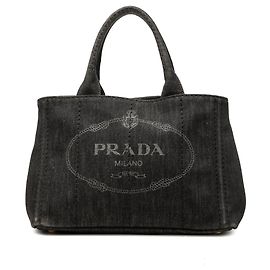 Bolso Tote Satchel Prada Small Denim Canapa Logo Gris