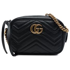 Gucci Mini GG Marmont Crossbody aus gestepptem Kalbsleder in Schwarz
