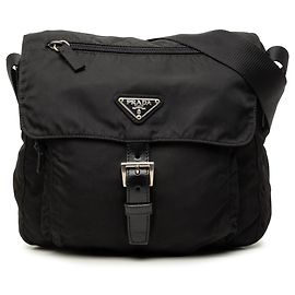 Bolso bandolera Prada Tessuto negro con hebilla y cremallera