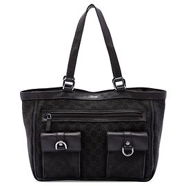Borsa Tote Gucci GG Denim Abbey con anello a D e tasca, marrone