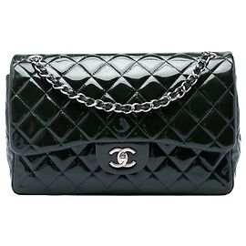Green Chanel Jumbo Classic Patent Double Flap Shoulder Bag