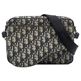 Borsa a tracolla Saddle Triple Pouch in tela Dior Oblique blu
