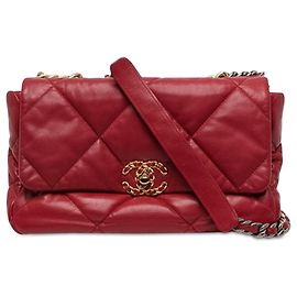 Chanel 19 Flap Satchel Large aus Lammleder in Rot