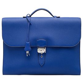 Blue Hermès Togo Verso Sac a Depeches 40 Business Bag