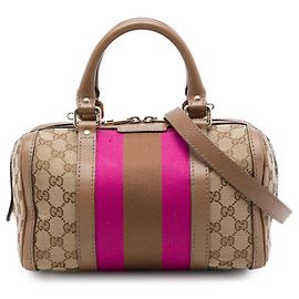 Bolso Boston Satchel Gucci Small GG Canvas Web Beige