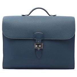Borsa da Lavoro Hermès Togo Casaque Sac a Depeches 38 Blu