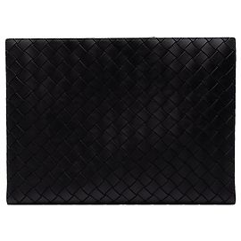 Black Bottega Veneta Leather Intrecciomirage Document Case Clutch Bag
