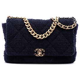 Bolsa Chanel Maxi Tweed 19 Flap Satchel Azul