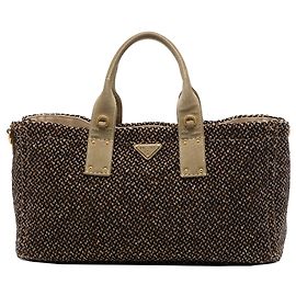 Bolsa Satchel Prada em tweed castanho