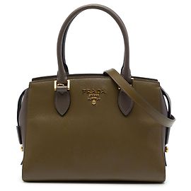 Sac Satchel Prada Bicolor en Saffiano avec garniture en cuir de veau souple Marron