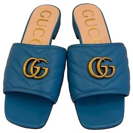 Gucci Marmont Mules in pelle matelassé blu