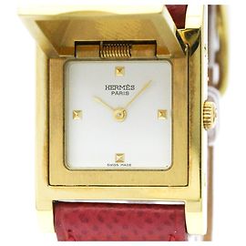 Hermès Relógio feminino Hermes Médor banhado a ouro couro Quartz ME1.201