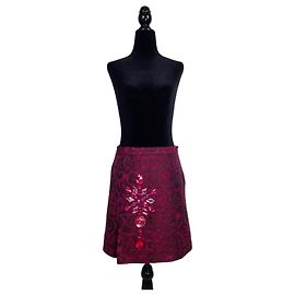 D&G Dolce & Gabbana Gonna Mini Broccato Bordeaux Strass