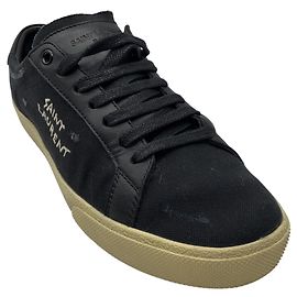 Autre Marque Saint Laurent Court Classic Sneaker aus schwarzem Distressed-Canvas und glattem Leder