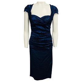Autre Marque Talbot Runhof Cocktailkleid aus blauem Metallic-Leoparden-Jacquard mit Raffung