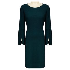 Autre Marque St. John Teal Green Midi-Kleid aus Bouclé-Wollstrick mit langen Ärmeln und Schlitzen