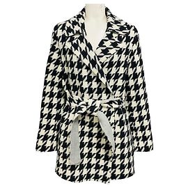 Theory Black / Ivory Whistler Double Face Wollmantel mit Overlay und Gürtel