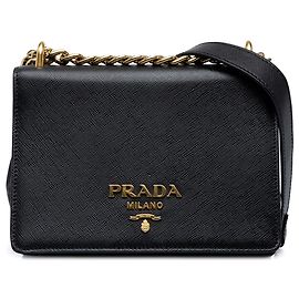 Bolsa Tiracolo Prada Saffiano Lux com Corrente Preta